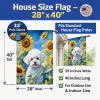 Bichon Frise in Sunflowers House Flag