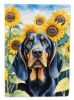 Black and Tan Coonhound in Sunflowers House Flag