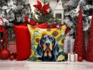 Black and Tan Coonhound 6028 In Sunflowers Throw Pillow