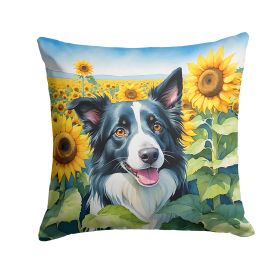 Border Collie 1 in Sunflowers Throw Pillow