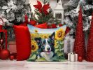 Border Collie 6031 In Sunflowers Throw Pillow