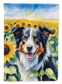 Border Collie 2 in Sunflowers House Flag