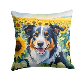 Border Collie 2 in Sunflowers Throw Pillow