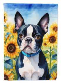 Boston Terrier in Sunflowers House Flag