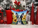 Boston Terrier 6036 In Sunflowers Throw Pillow