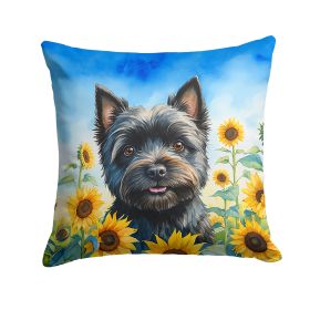 Cairn Terrier 1 in Sunflowers Throw Pillow