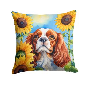 Cavalier King Charles Spaniel 1 in Sunflowers Throw Pillow