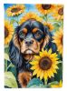 Cavalier King Charles Spaniel 2 in Sunflowers House Flag