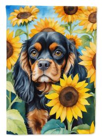 Cavalier King Charles Spaniel 2 in Sunflowers House Flag