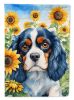 Cavalier King Charles Spaniel 3 in Sunflowers House Flag