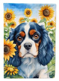 Cavalier King Charles Spaniel 3 in Sunflowers House Flag