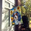 Cavalier King Charles Spaniel 3 in Sunflowers House Flag