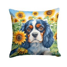 Cavalier King Charles  Spaniel 3 in Sunflowers Throw Pillow