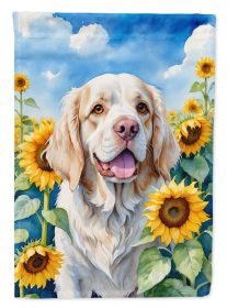 Clumber Spaniel in Sunflowers House Flag