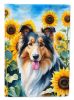 Collie in Sunflowers House Flag