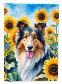 Collie in Sunflowers House Flag