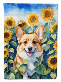 Corgi in Sunflowers House Flag