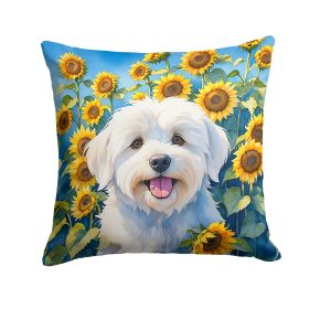 Coton de Tulear in Sunflowers Throw Pillow