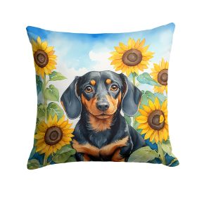 Dachshund 2 in Sunflowers Throw Pillow