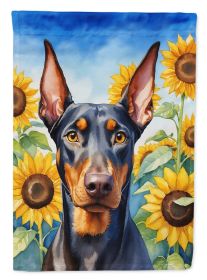Doberman in Sunflowers House Flag
