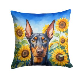 Doberman in Sunflowers Throw Pillow