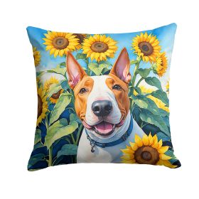 Bull Terrier 1 in Sunflowers Throw Pillow