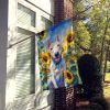 Bull Terrier 2 in Sunflowers House Flag