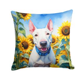 Bull Terrier 2 in Sunflowers Throw Pillow