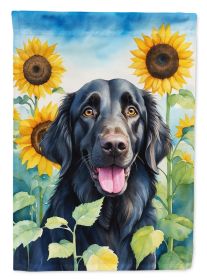Flat-Coated Retriever in Sunflowers House Flag