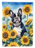 French Bulldog 3 in Sunflowers House Flag