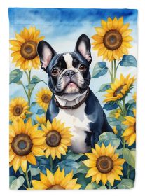 French Bulldog 3 in Sunflowers House Flag