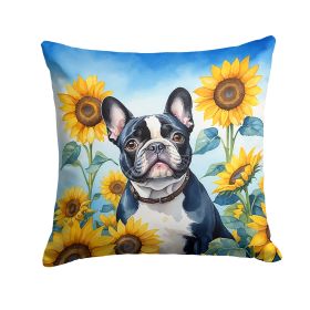 French Bulldog 3 in Sunflowers Throw Pillow