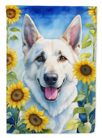 German Shepherd - White - in Sunflowers House Flag