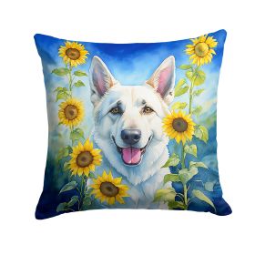 German Shepherd - White - in Sunflowers Throw Pillow