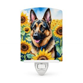 German Shepherd 6084 In Sunflowers Ceramic Night Light