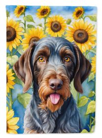 German Wirehaired Pointer in Sunflowers House Flag