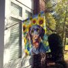 German Wirehaired Pointer in Sunflowers House Flag