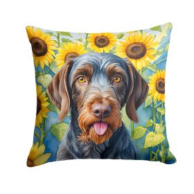German Wirehaired Pointer in Sunflowers Throw Pillow