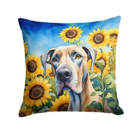 Great Dane 2 in Sunflowers Throw Pillow