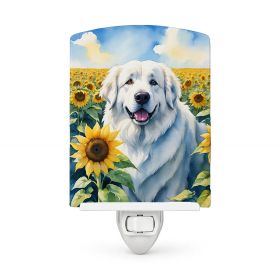 Great Pyrenees 6093 In Sunflowers Ceramic Night Light