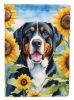 Greater Swiss Mountain Dog in Sunflowers House Flag