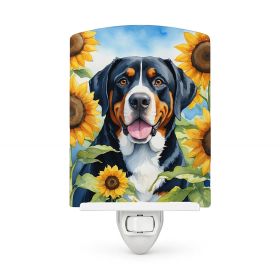 Greater Swiss Mountain Dog 6094 In Sunflowers Ceramic Night Light