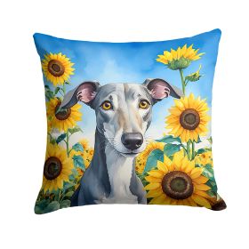 Greyhound 2 in Sunflowers Throw Pillow