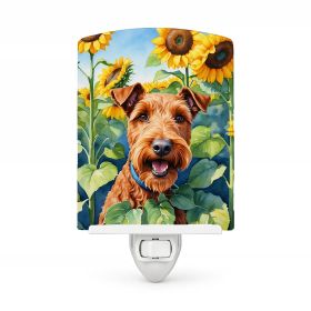 Irish Terrier 6099 In Sunflowers Ceramic Night Light