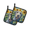 Irish Wolfhound in Sunflowers Pair of Potholders