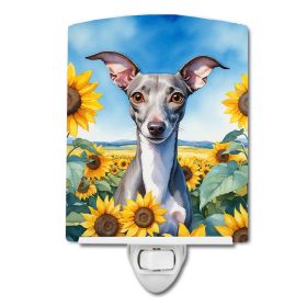 Italian Greyhound in Sunflowers Ceramic Nightlight