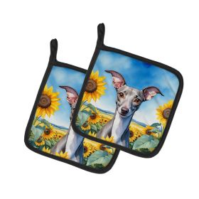 Italian Greyhound in Sunflowers Pair of Potholders
