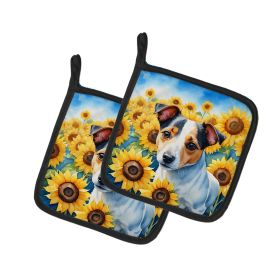 Jack Russell Terrier in Sunflowers Pair of Potholders