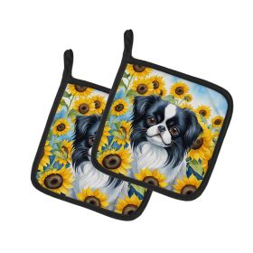 Japanese Chin 1 in Sunflowers Pair of Potholders