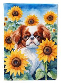 Japanese Chin 2 in Sunflowers House Flag